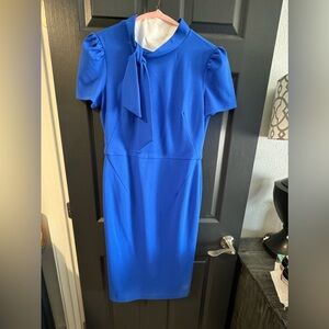 Royal blue fitted dress with tie